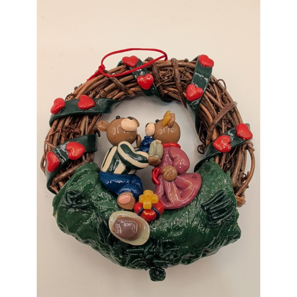Adorable Vintage Teddy Bear Couple Wreath Ornament Valentine Holiday Decor-4.5”